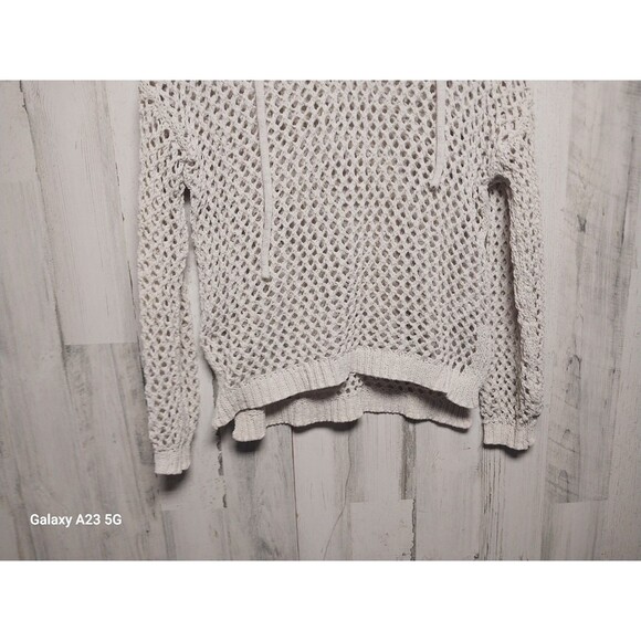 Artelier Nicole Miller Beige Open-Knit Hooded Sweater Boho Sz XS - Picture 2 of 8